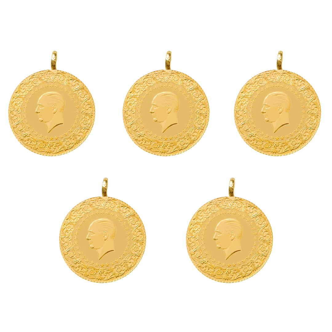 5 adet Ziynet Çeyrek Altın Eski Tarihli Kulplu Darphane Yatırımlık