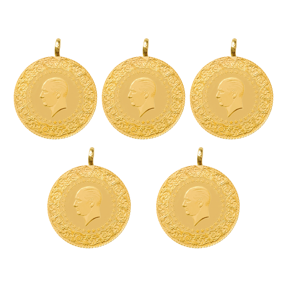 5 Adet Ziynet Tam Altın Eski Tarihli Kulplu Darphane Yatırımlık