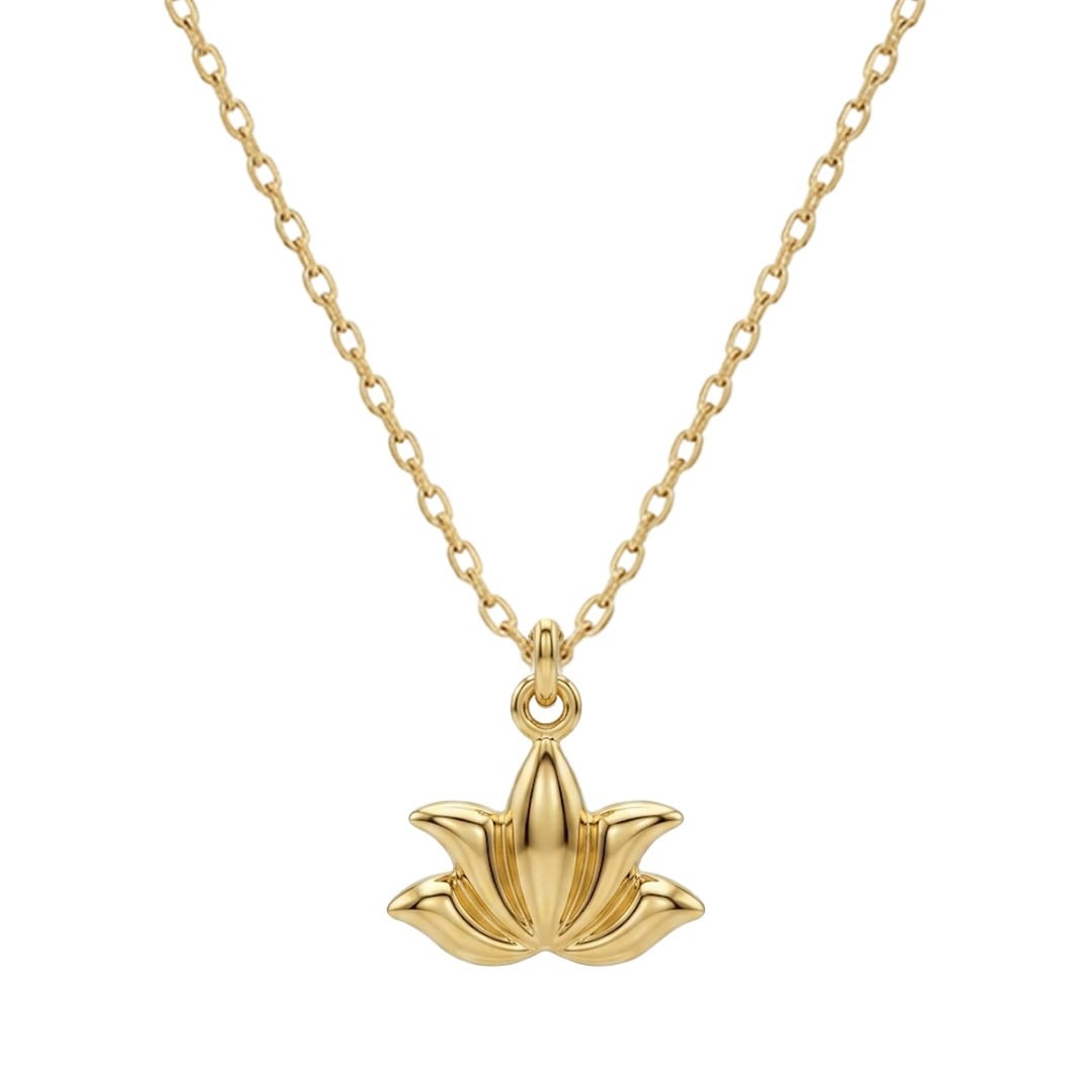 Minimal Lotus Figürlü 14 Ayar Altın Kolye