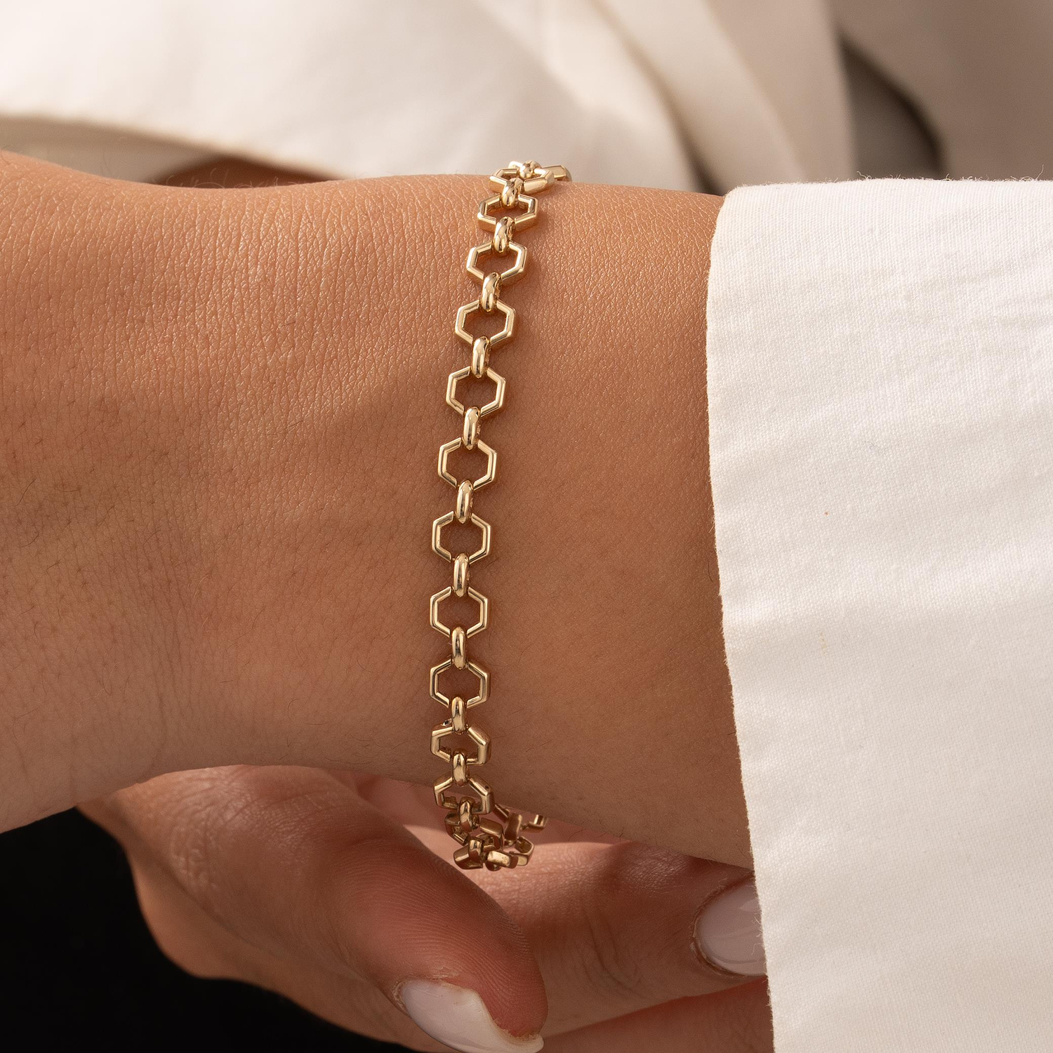 Altıgen Halkalı 14 Ayar Altın Bileklik