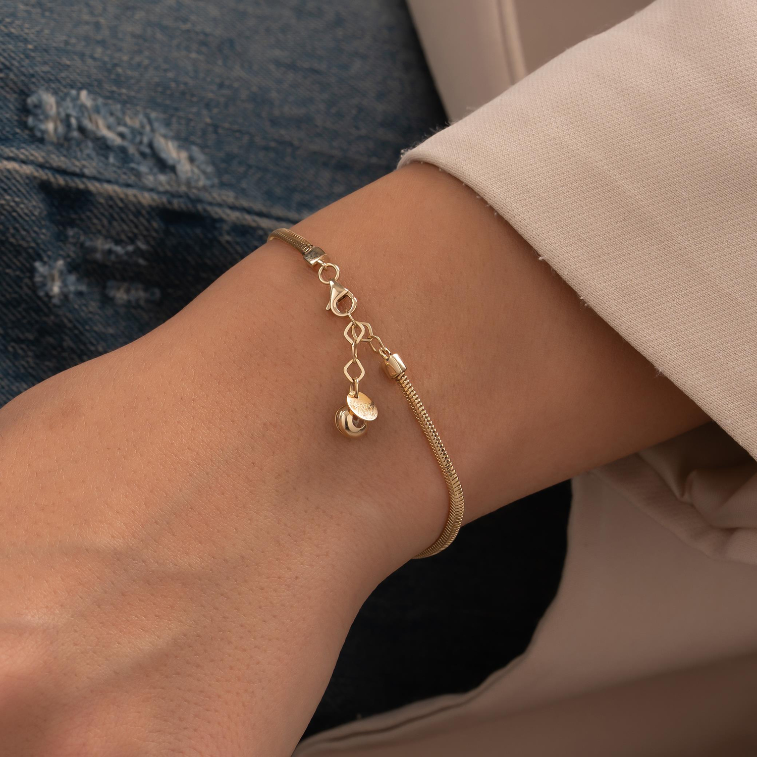 Balıksırtı Yeşil Taşlı 14 Ayar Altın Bileklik