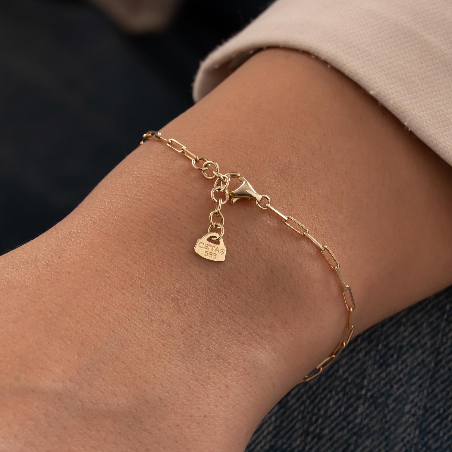 Cetaş Kalp Charmlı 14 Ayar Altın Bileklik