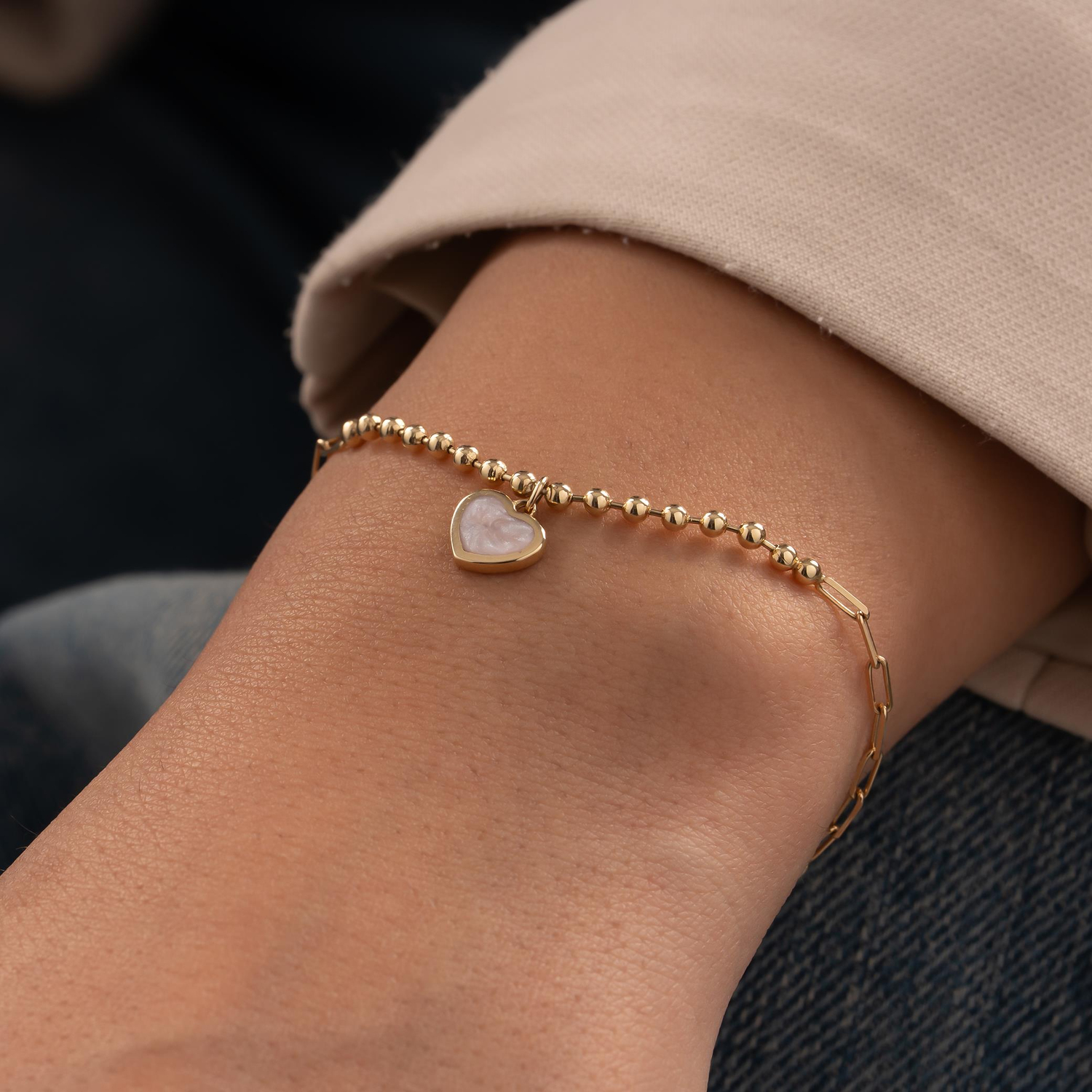 Cetaş Kalp Charmlı 14 Ayar Altın Bileklik