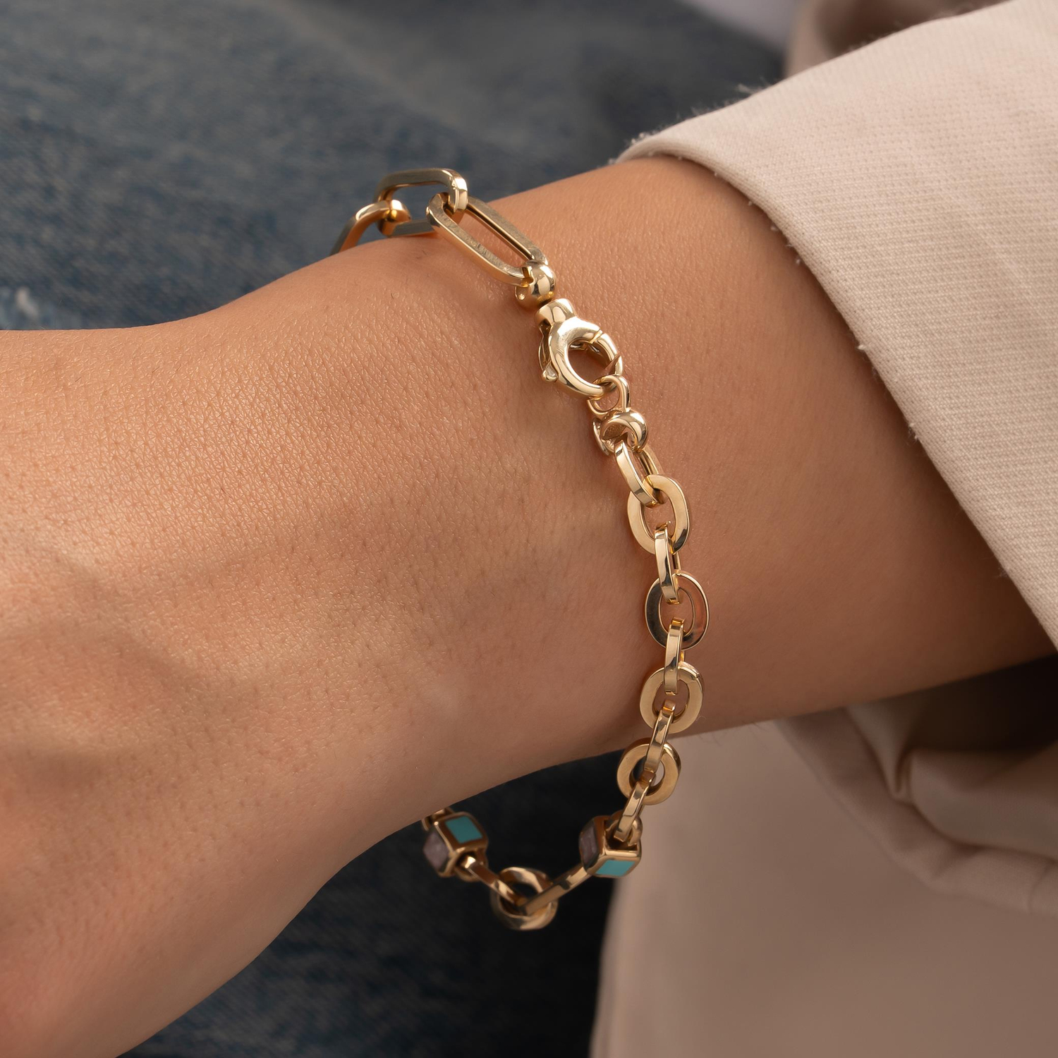 Cetaş Mavi Mineli 14 Ayar Altın Bileklik