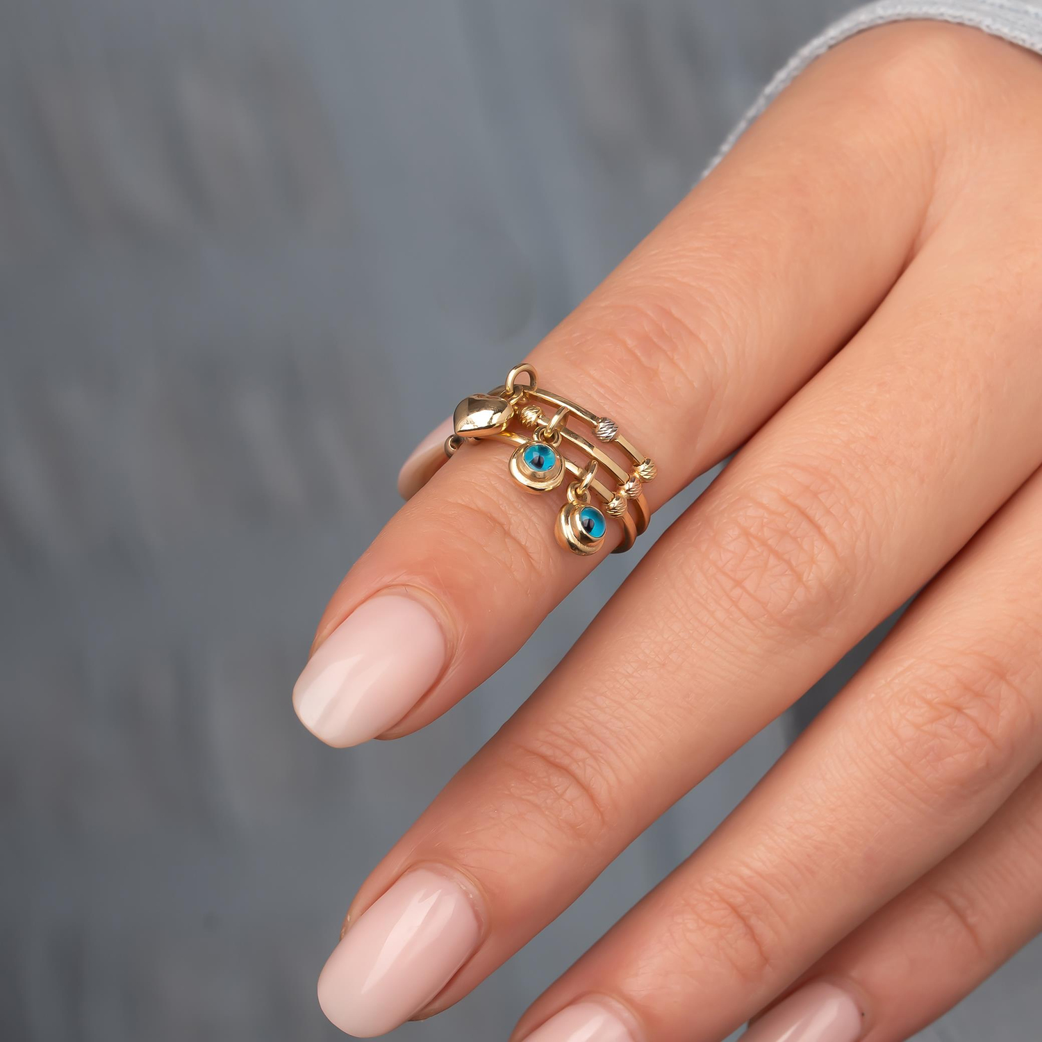 Cetaş Nazar Boncuklu Yüzük 14 Ayar Altın