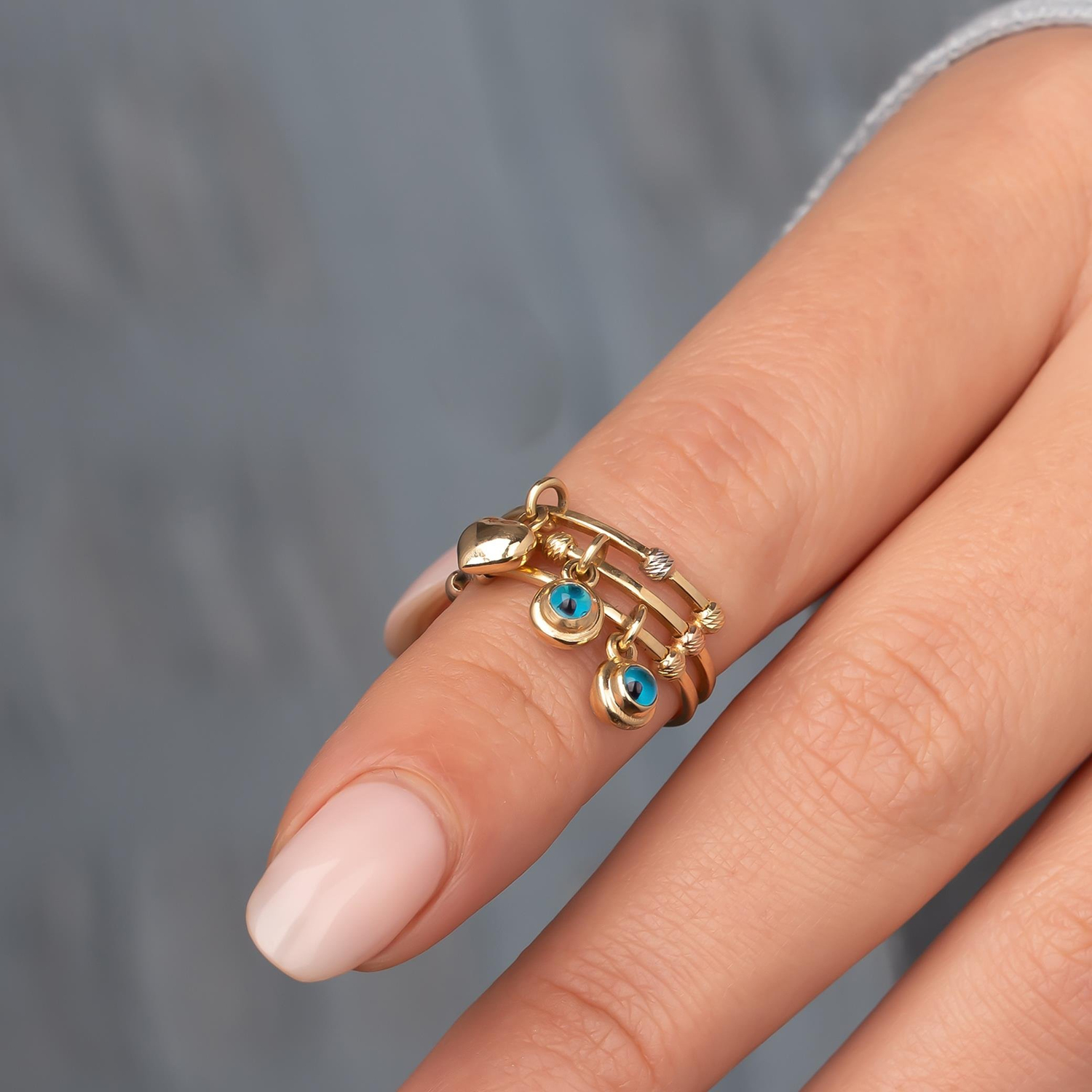 Cetaş Nazar Boncuklu Yüzük 14 Ayar Altın