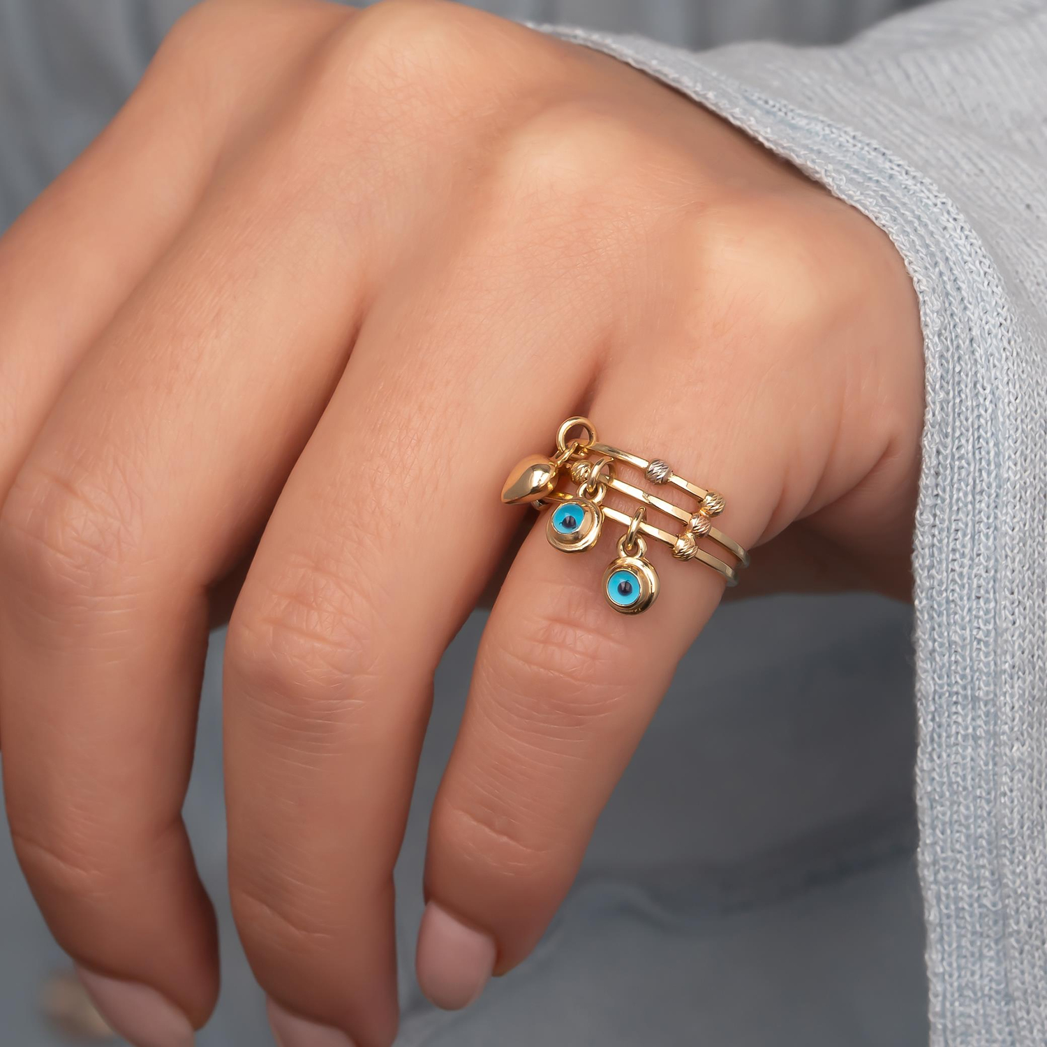 Cetaş Nazar Boncuklu Yüzük 14 Ayar Altın