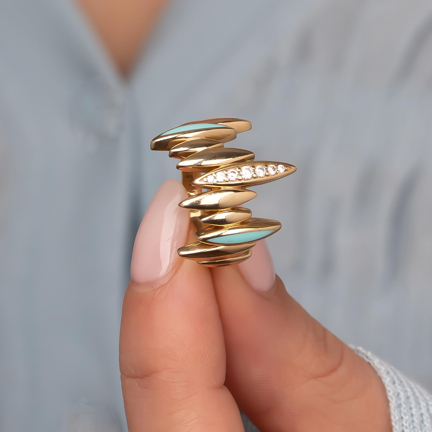 Cetaş Ortası Taşlı Yüzük 14 Ayar Altın