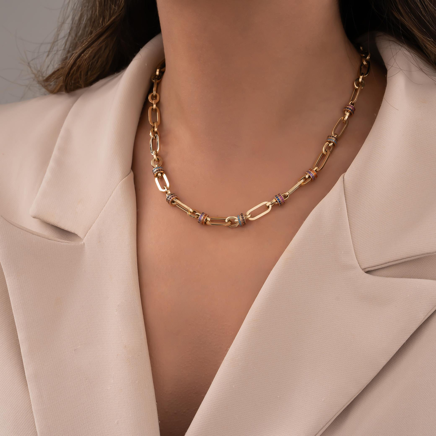 Cetaş Renkli Taşlı Ataç 14 Ayar Altın Kolye