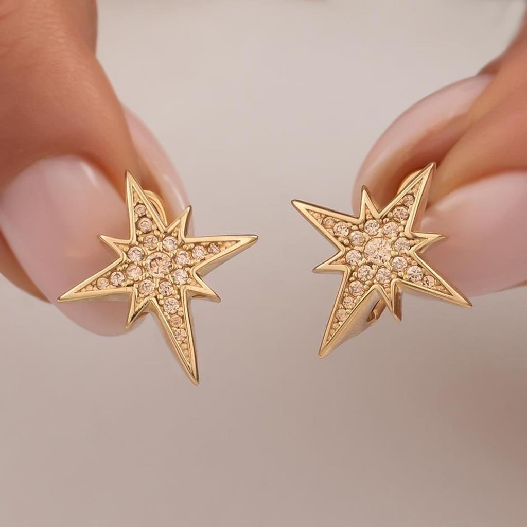 Cetaş Taşlı Kuzey Yıldızı 14 Ayar Altın Küpe