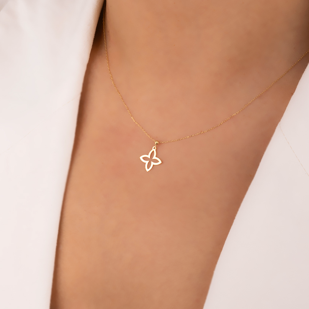 Çiçek 14 Ayar Altın Minimal Kolye