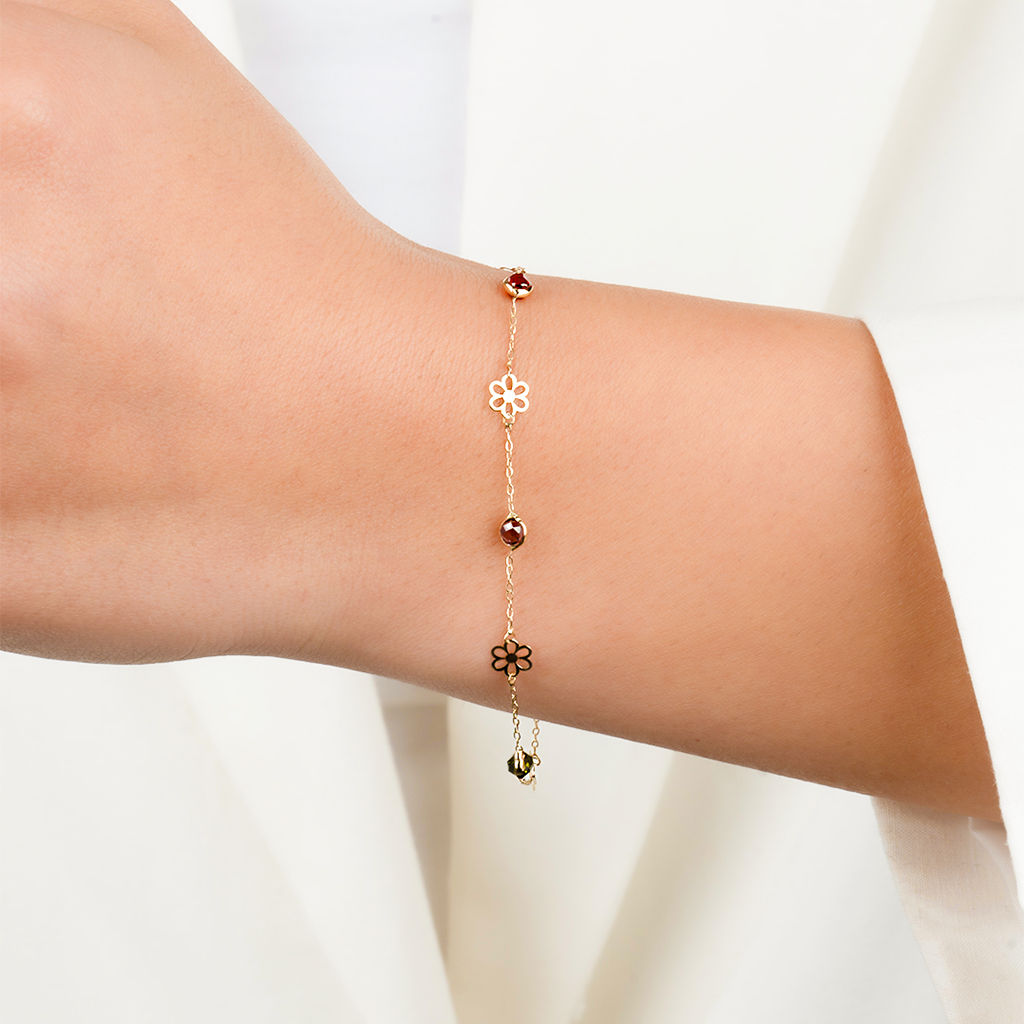 Çiçek Figürlü 14 Ayar Altın Minimal Bileklik