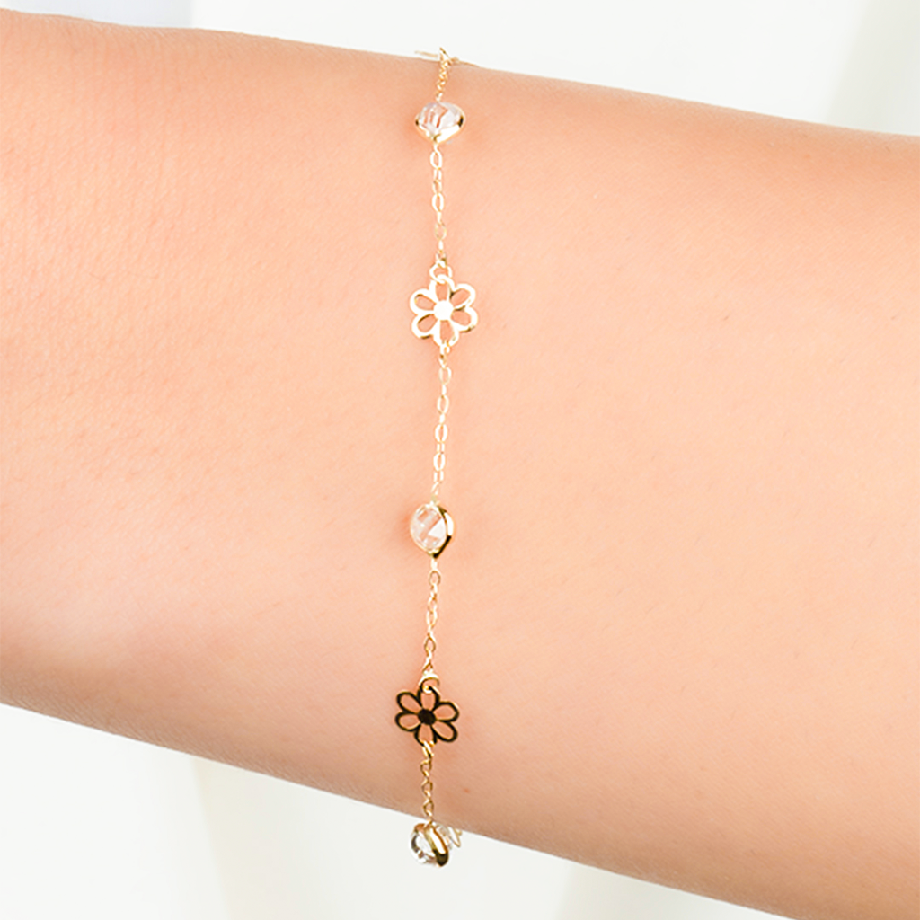 Çiçek Motifli 14 Ayar Altın Minimal Bileklik