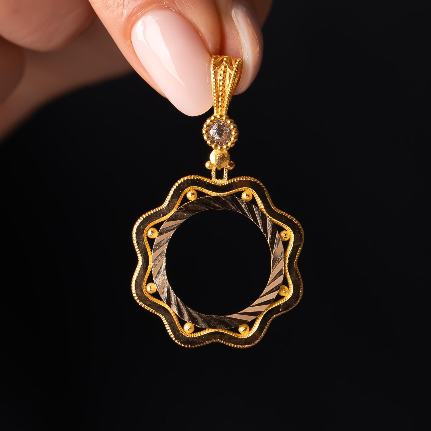 Çiçekli Çeyrek Altın Çerçevesi 14 Ayar Altın