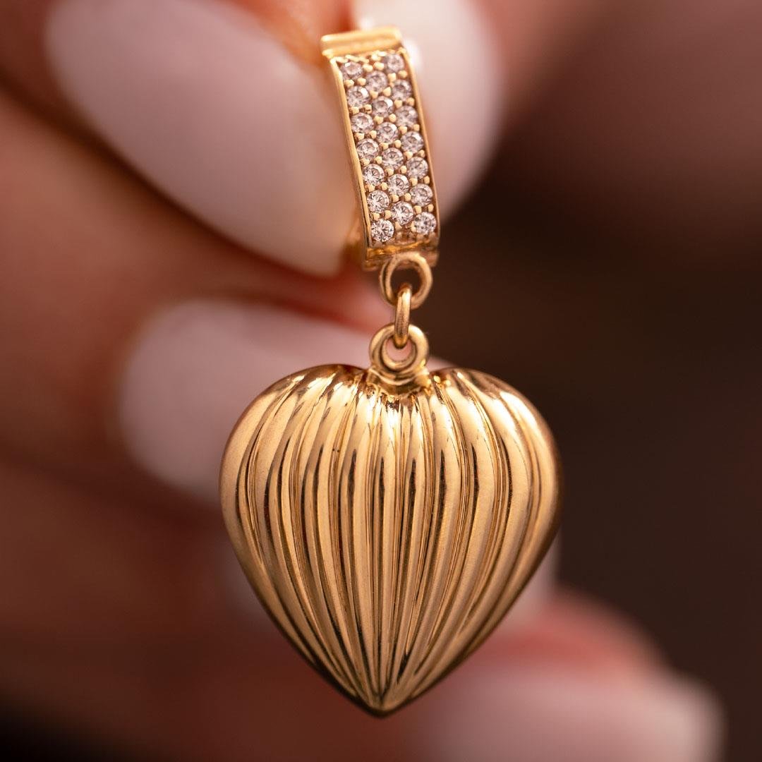 Çizgili Kalp 14 Ayar Kolye Ucu