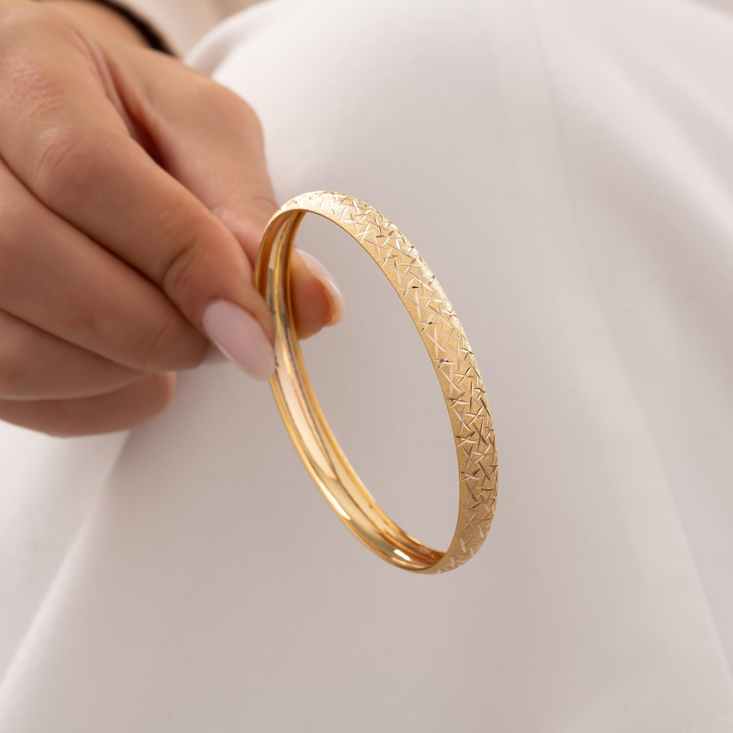 Çizgili Simli 14 Ayar Altın Bilezik