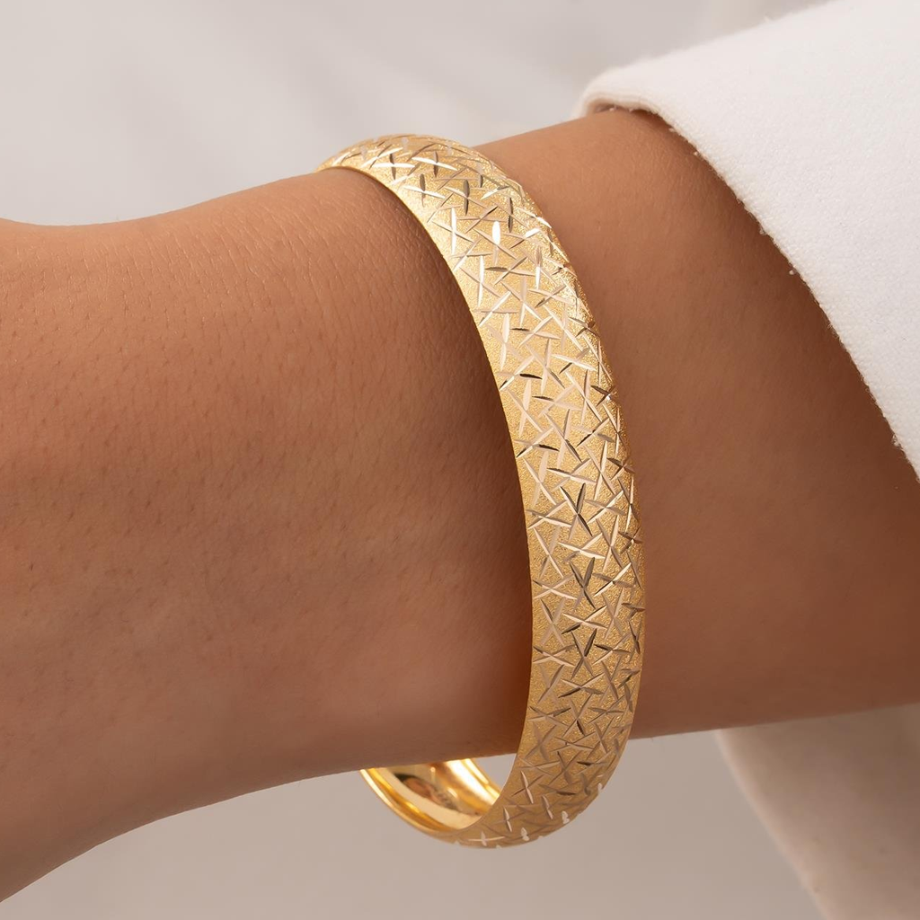 Çizgili Simli 14 Ayar Altın Bilezik