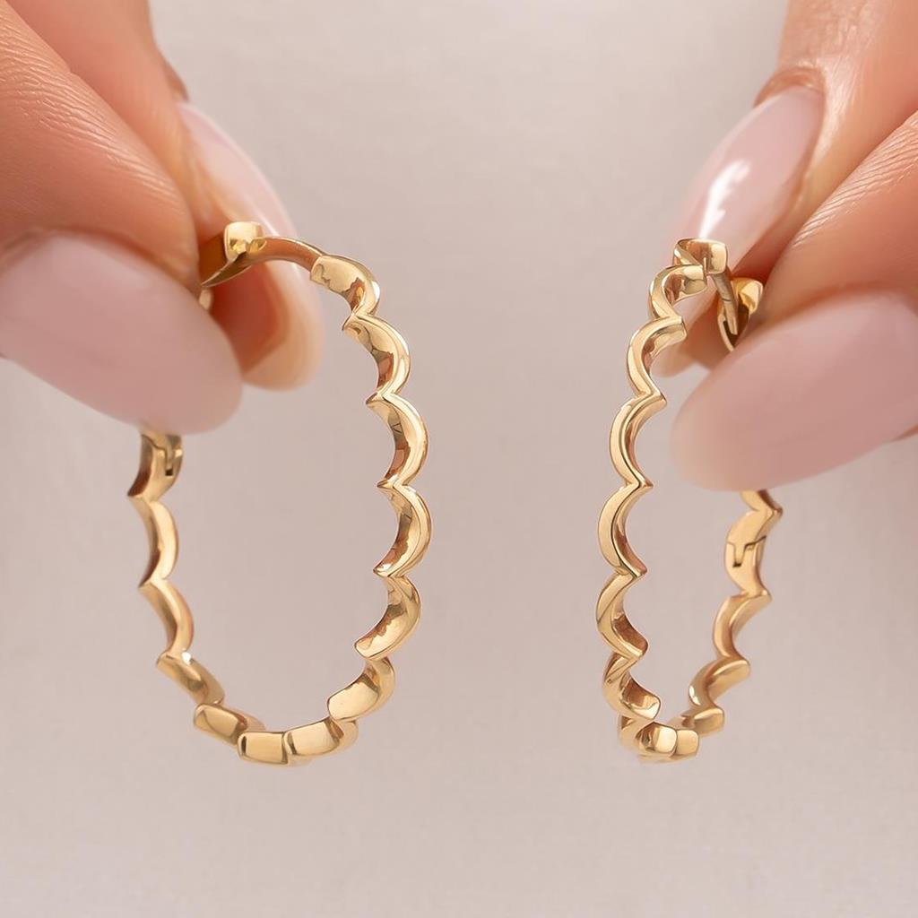 Dalga Model 14 Ayar Altın Küpe 