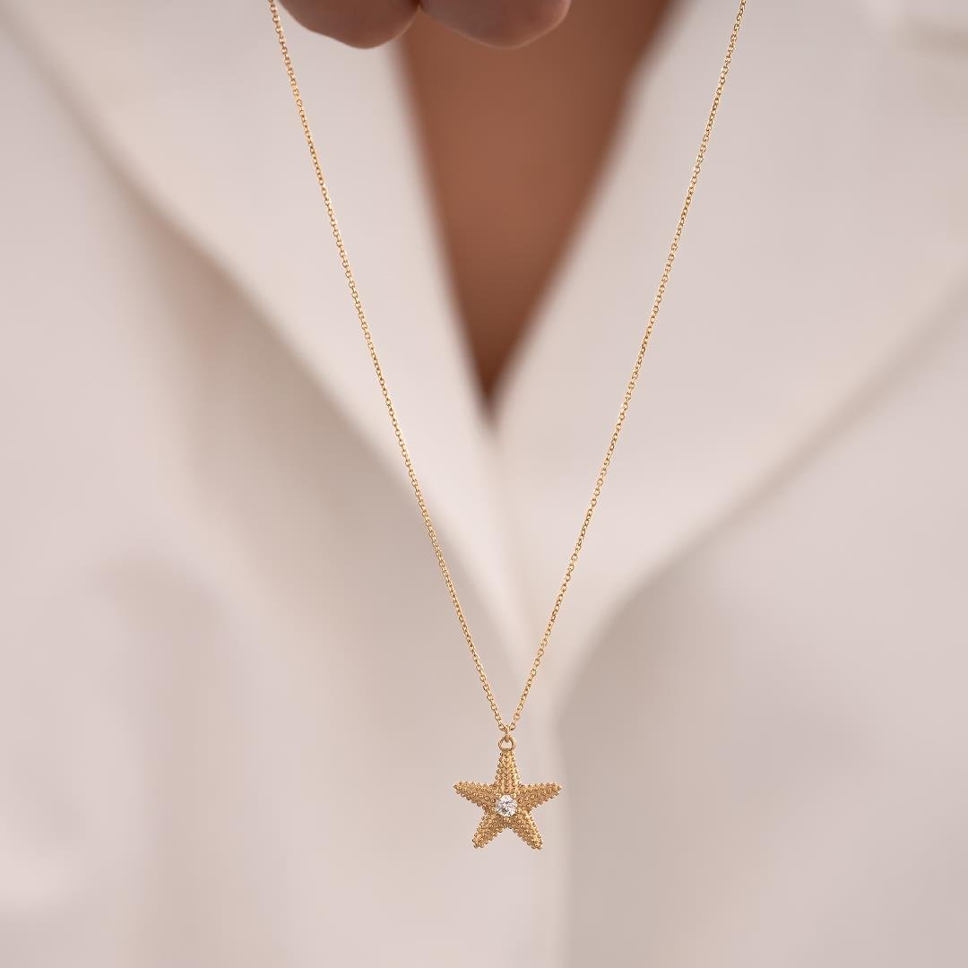 Deniz Yıldızı Tasarım 14 Ayar Altın Kolye