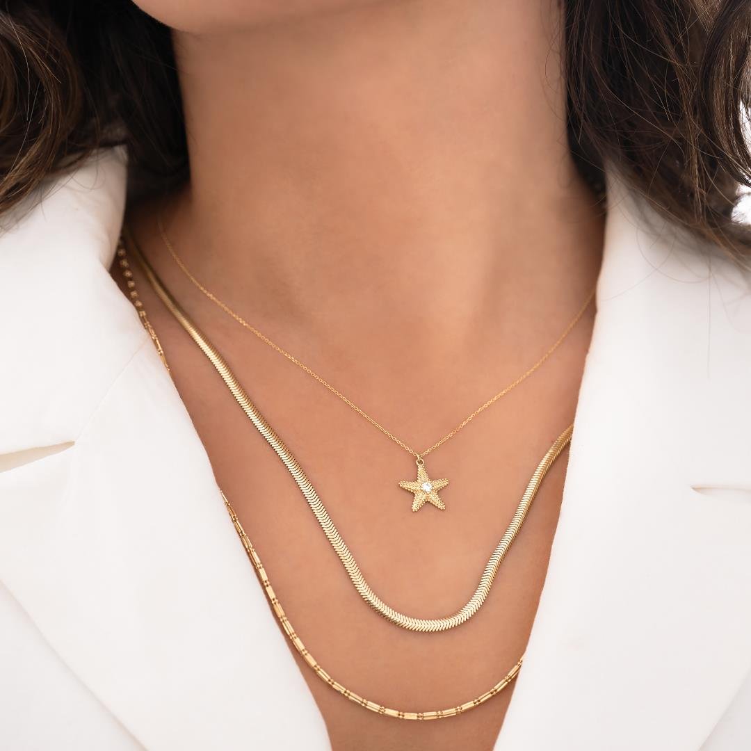 Deniz Yıldızı Tasarım 14 Ayar Altın Kolye