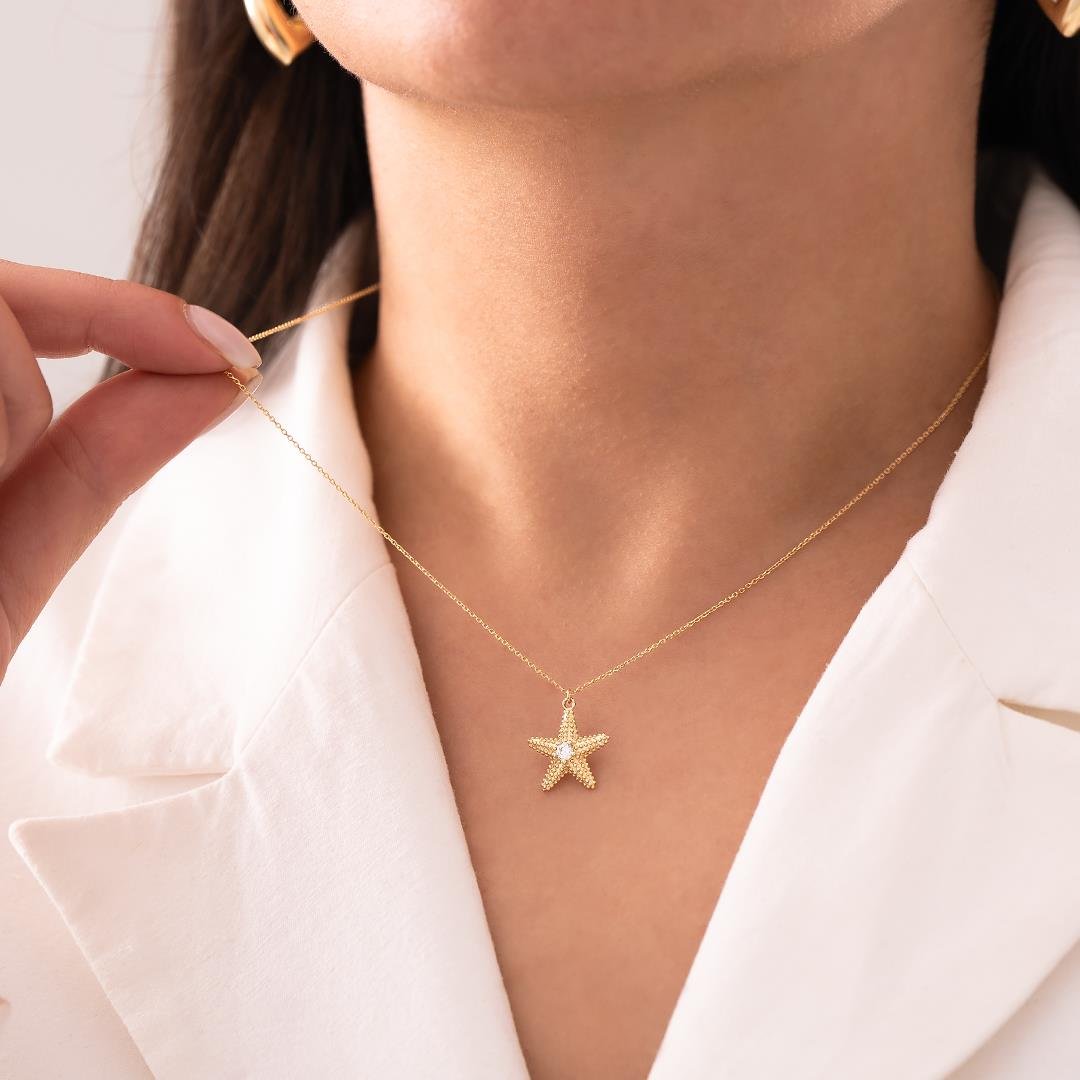 Deniz Yıldızı Tasarım 14 Ayar Altın Kolye