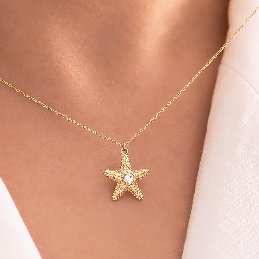 Deniz Yıldızı Tasarım 14 Ayar Altın Kolye