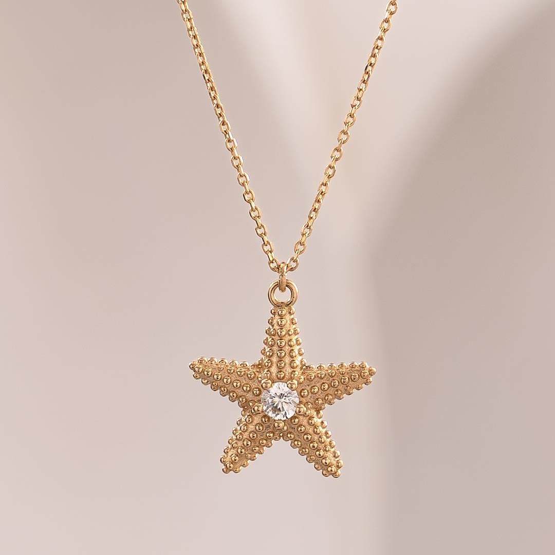 Deniz Yıldızı Tasarım 14 Ayar Altın Kolye
