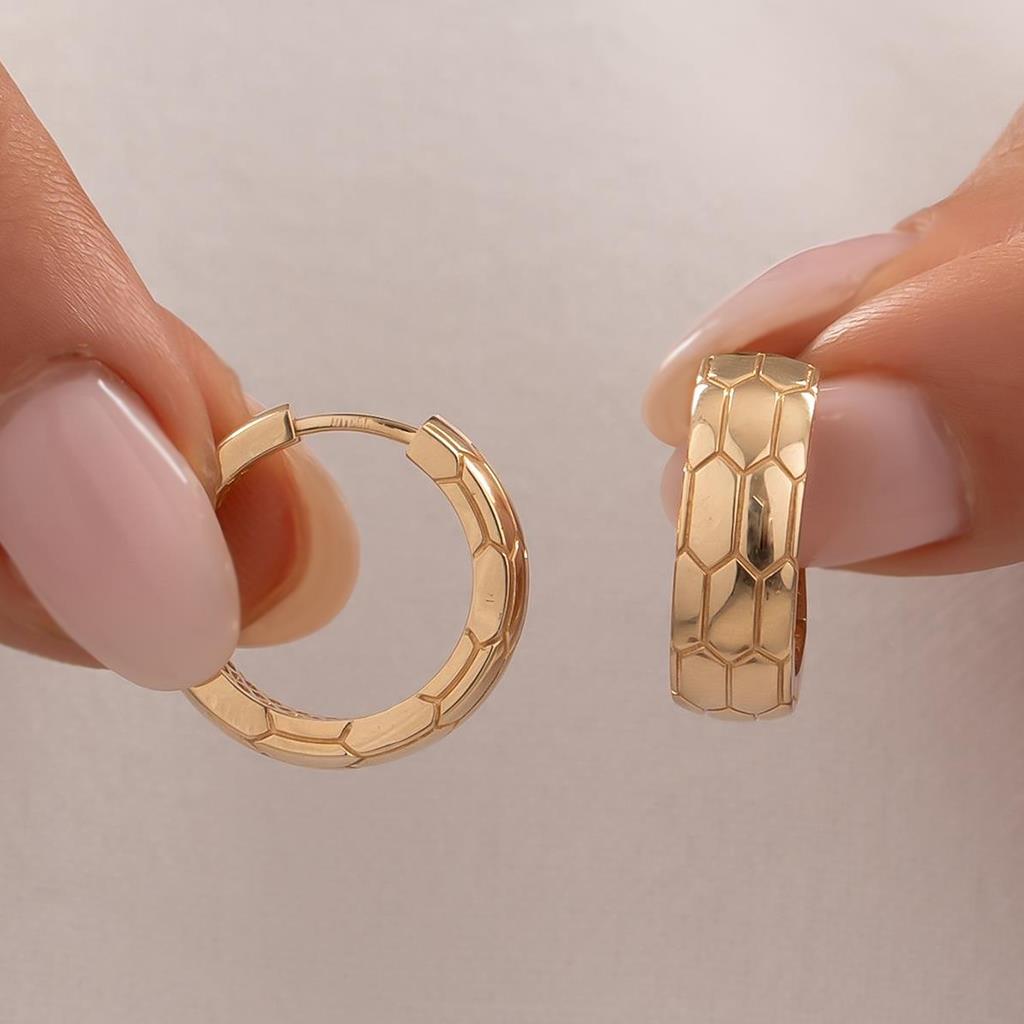 Desenli Halka Küpe 14 Ayar Altın