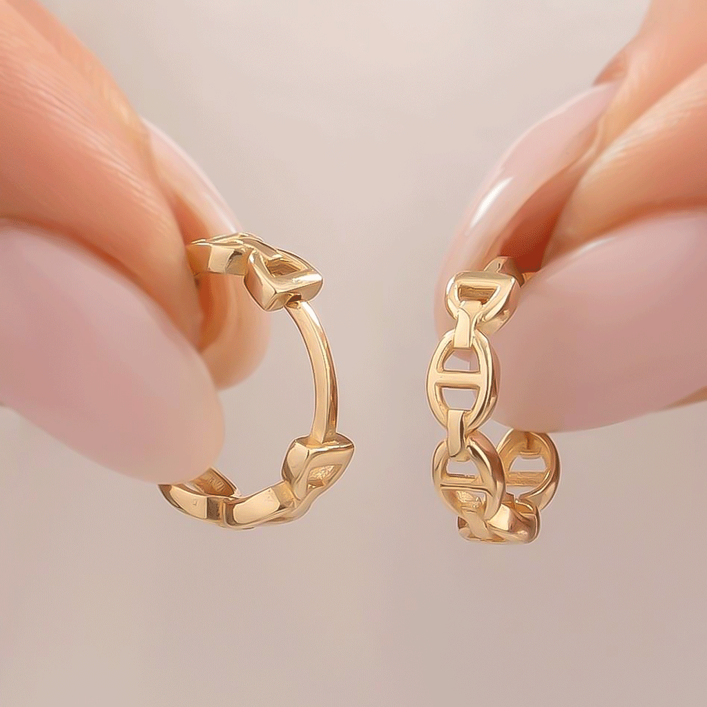 Desenli Halka Küpe 14 Ayar Altın