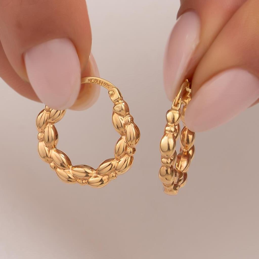 Desenli Halka Küpe 14 Ayar Altın