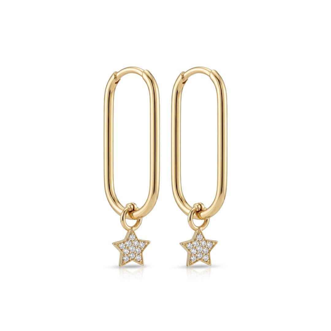 Yıldız Sallantılı 14 Ayar Altın Küpe 3,5 cm