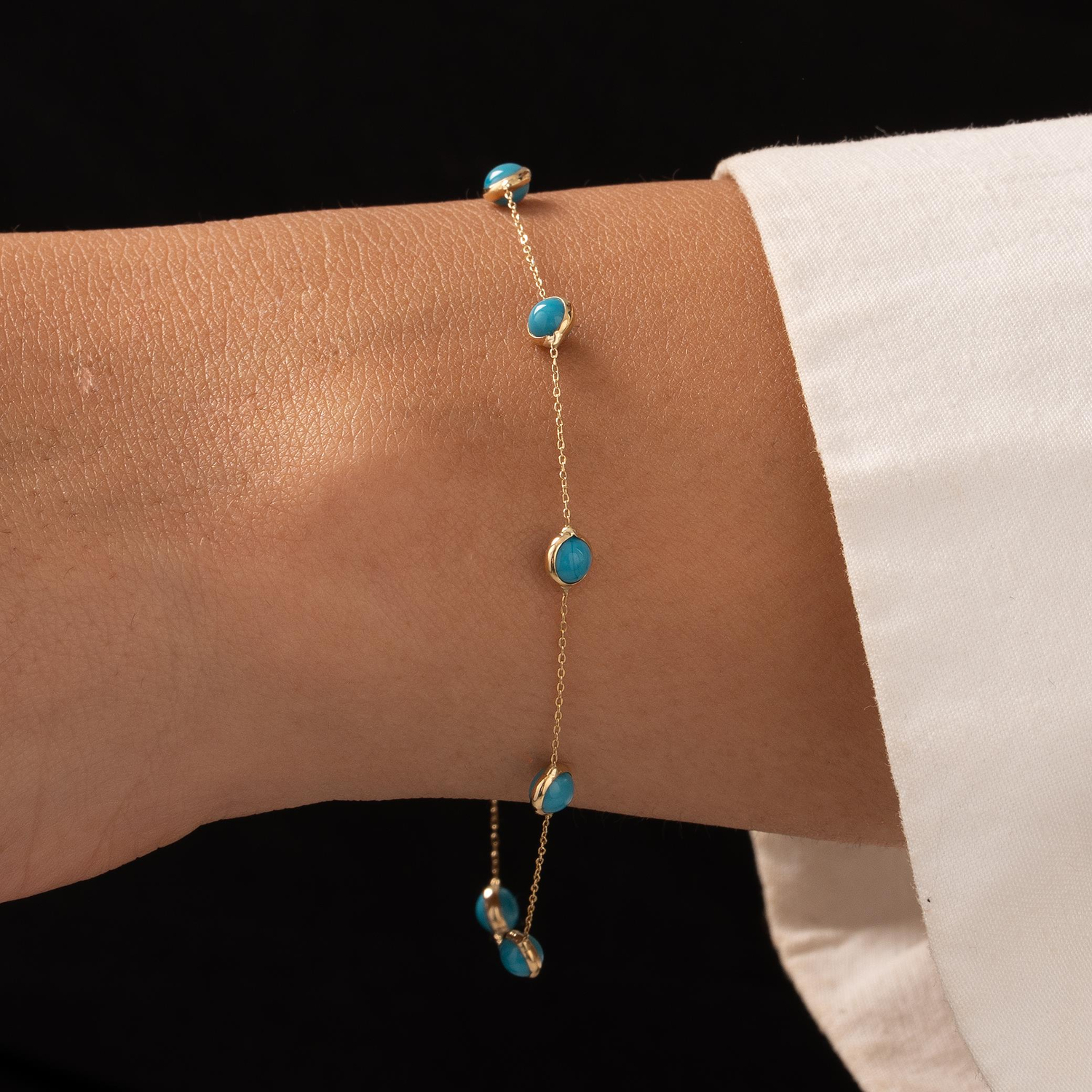 Firuze Taşlı Minimal 14 Ayar Altın Bileklik