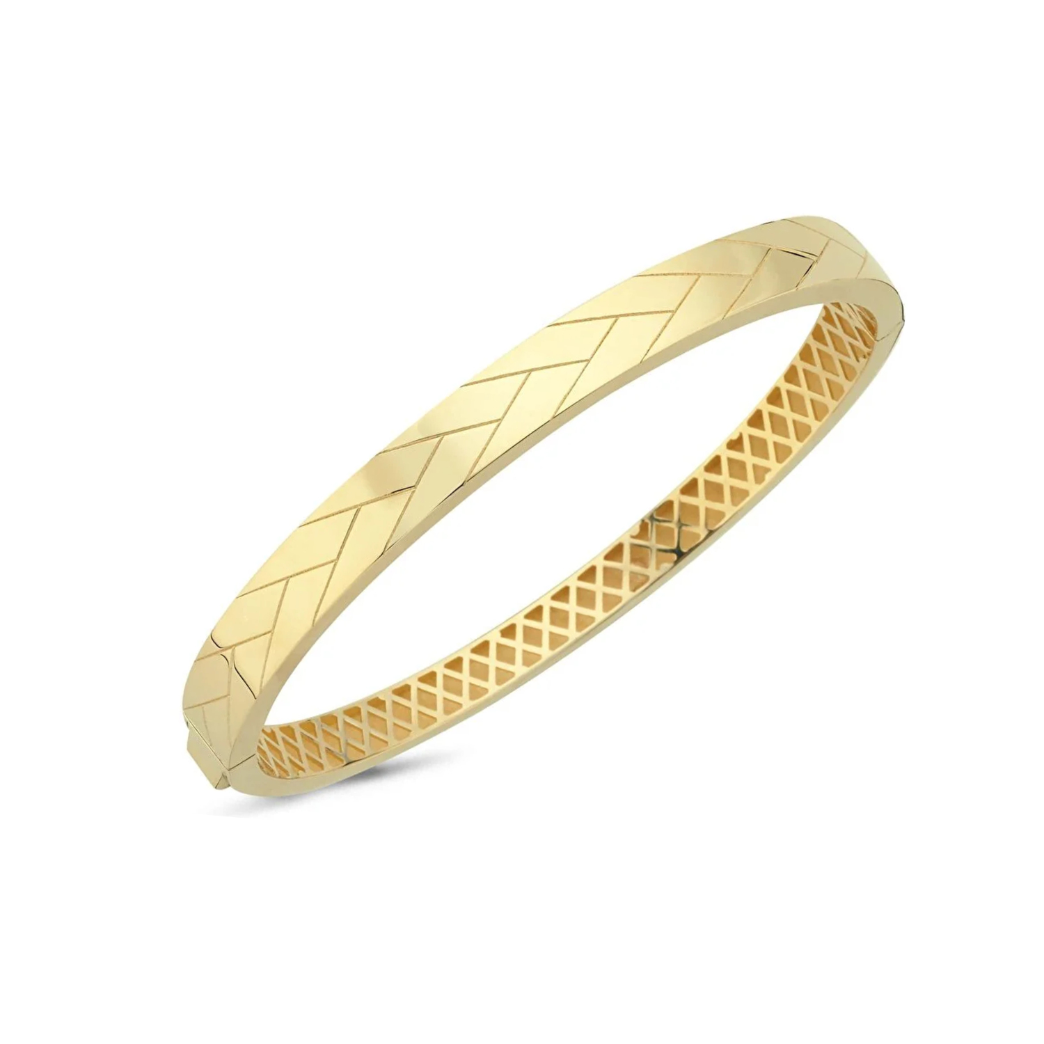 Geometrik Çizgili 14 Ayar Altın Kelepçe