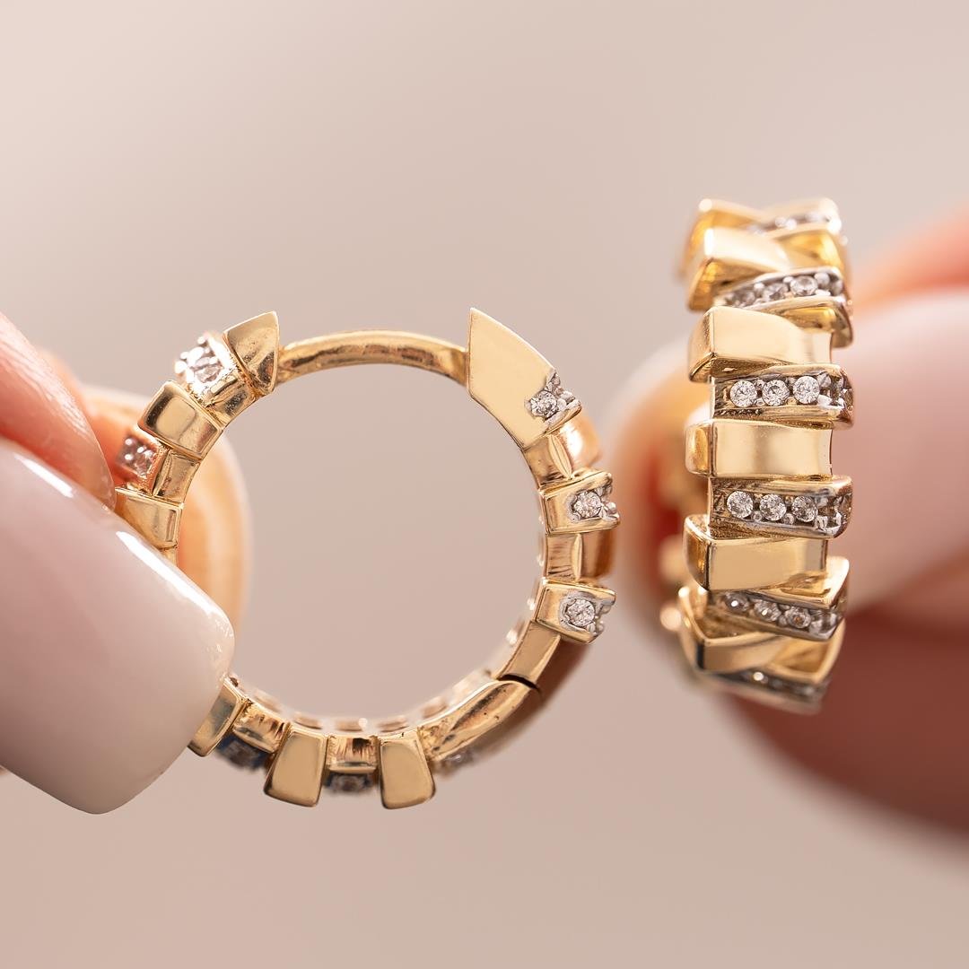 Geometrik Tasarım Küpe 14 Ayar Altın