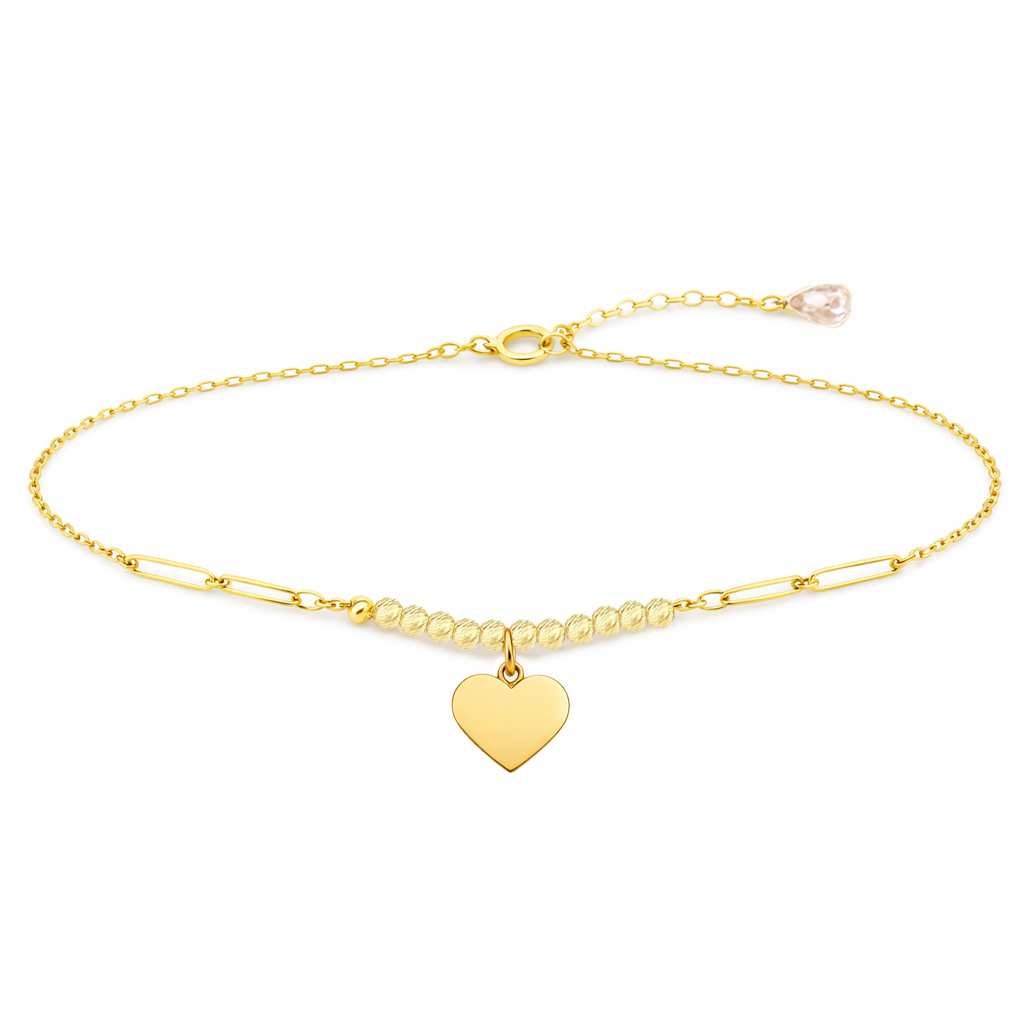 Harf Yazılabilir Kalpli Minimal 14 Ayar Altın Bileklik