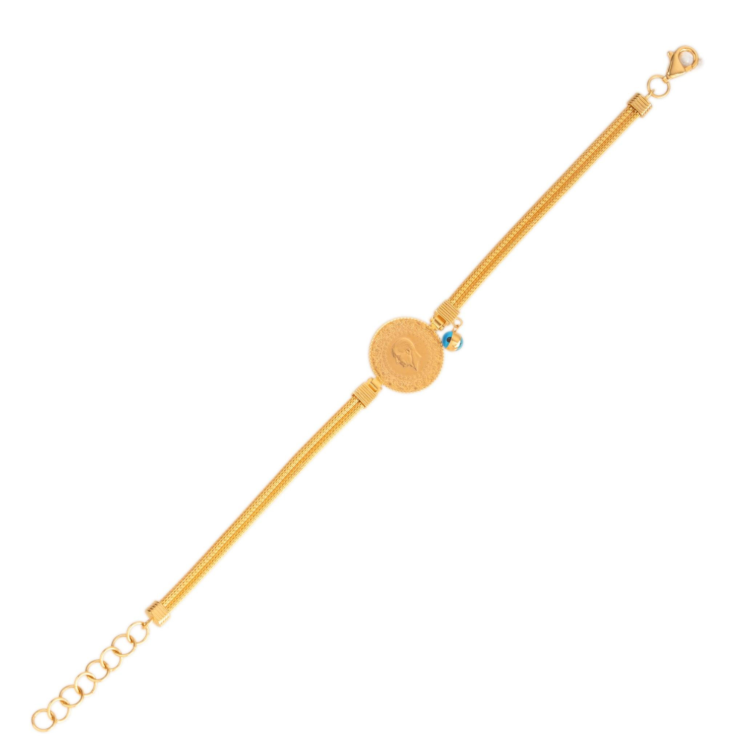 Hasır İki Sıralı Çeyrekli Bileklik 14 ayar Altın