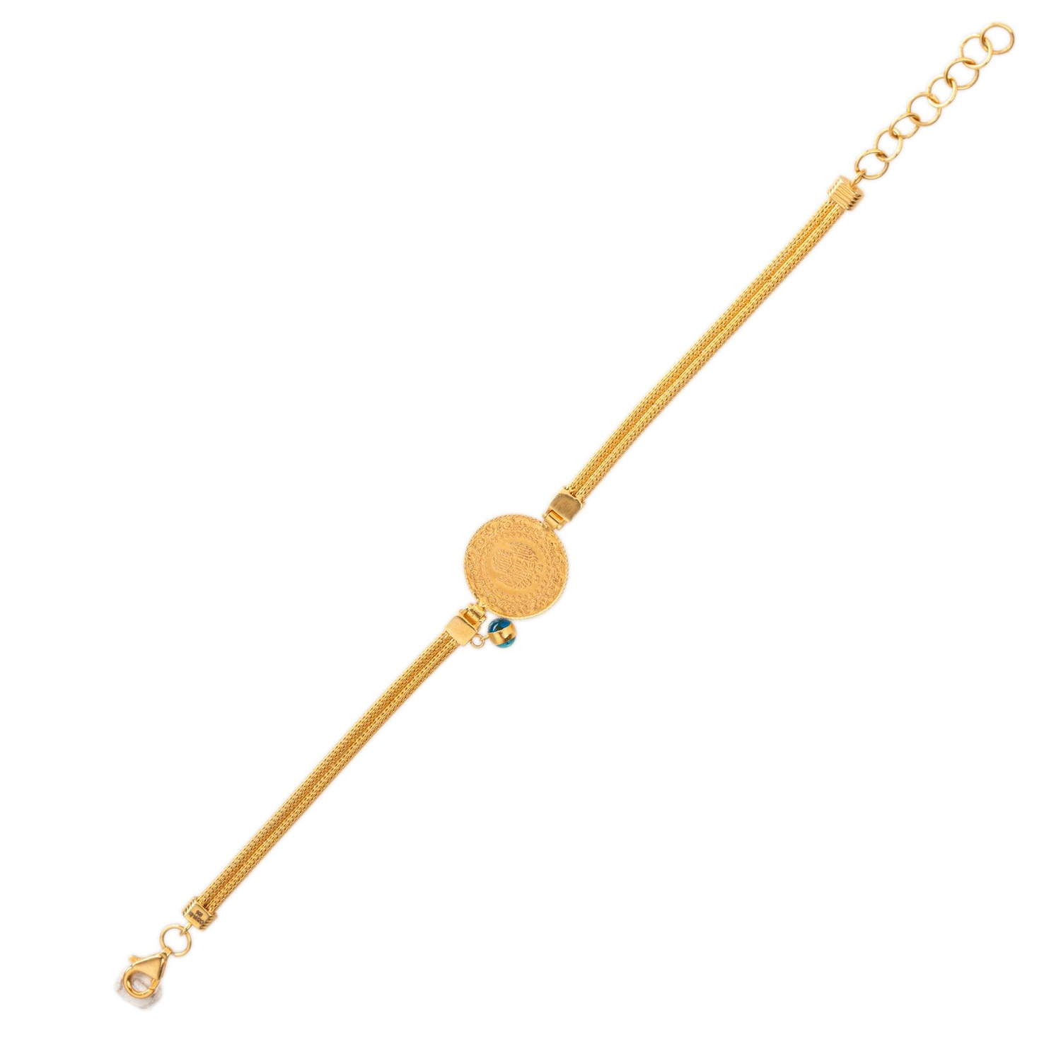 Hasır İki Sıralı Çeyrekli Bileklik 14 ayar Altın