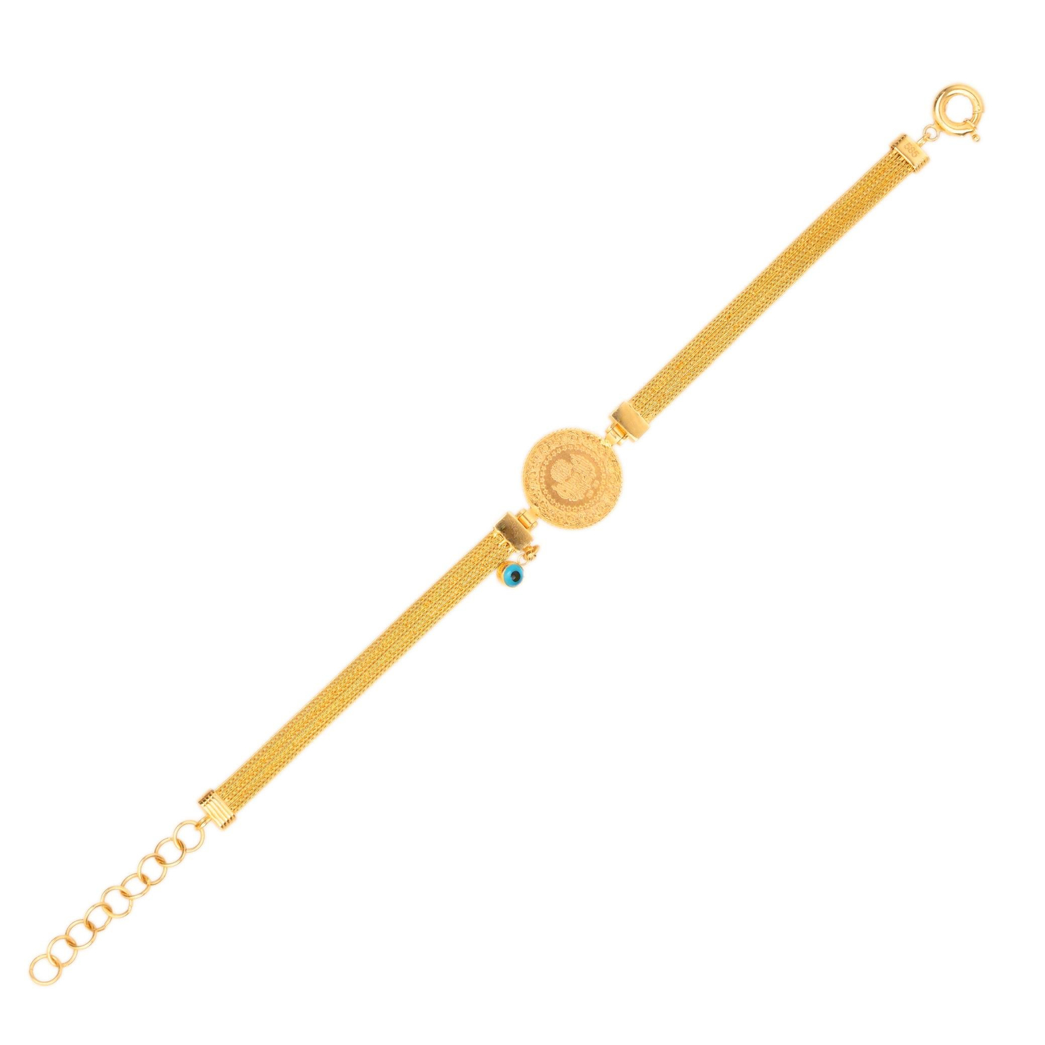 Hasır Üç Sıralı Çeyrekli Bileklik 14 ayar Altın