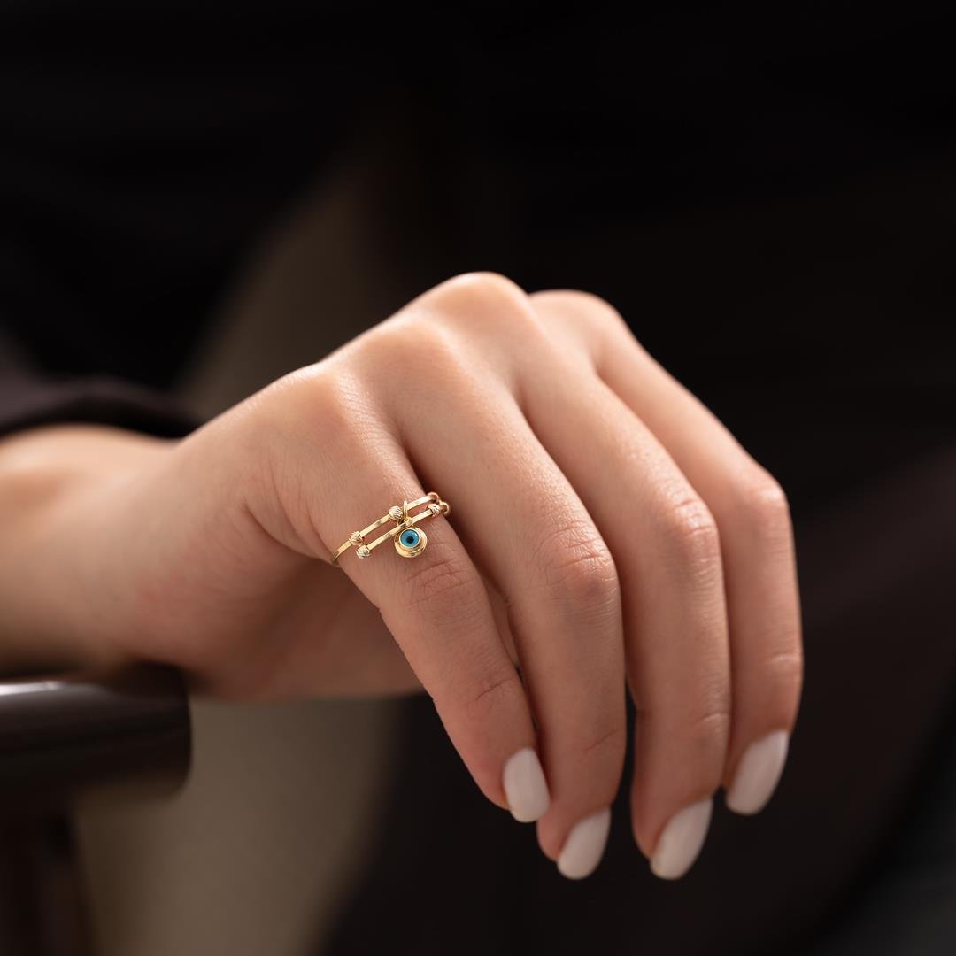 İki Sıra Nazar Sallantılı Altın Yüzük