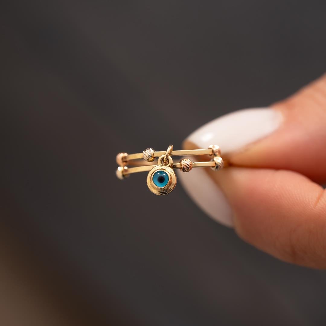 İki Sıra Nazar Sallantılı Altın Yüzük