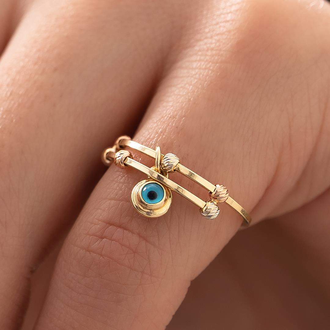 İki Sıra Nazar Sallantılı Altın Yüzük