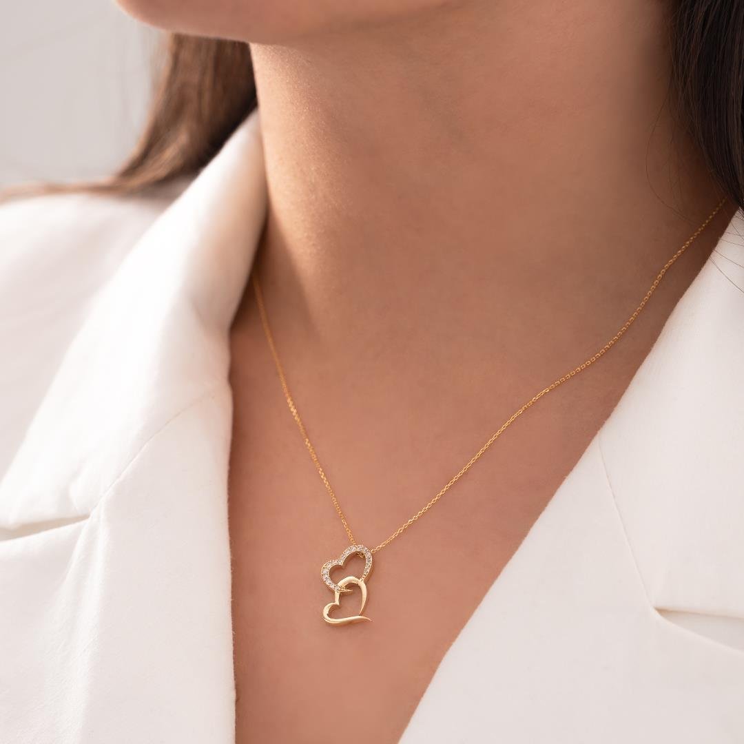 İkili Kalpli 14 Ayar Altın Kolye