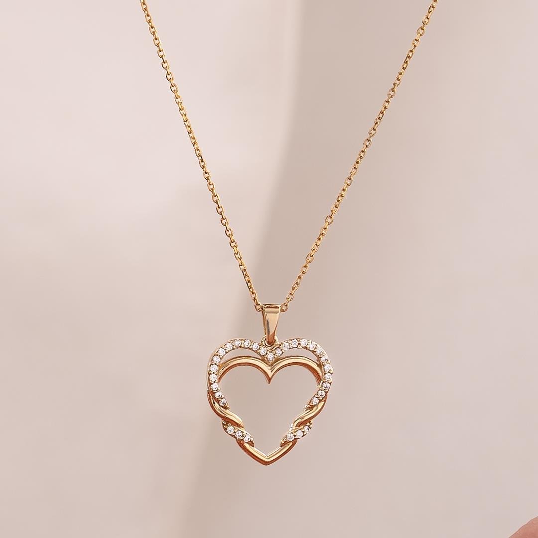 İkili Kalpli Tasarım 14 Ayar Altın Kolye