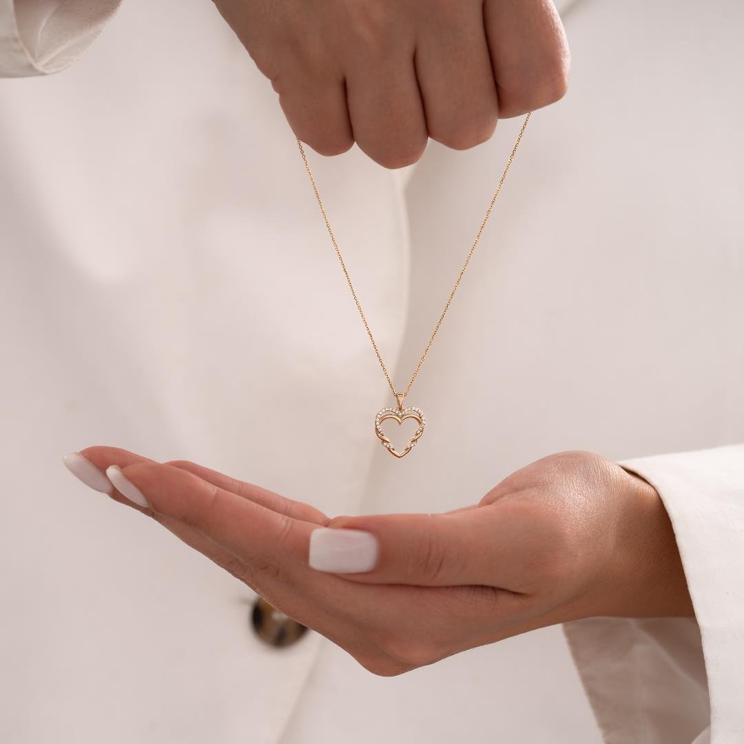 İkili Kalpli Tasarım 14 Ayar Altın Kolye