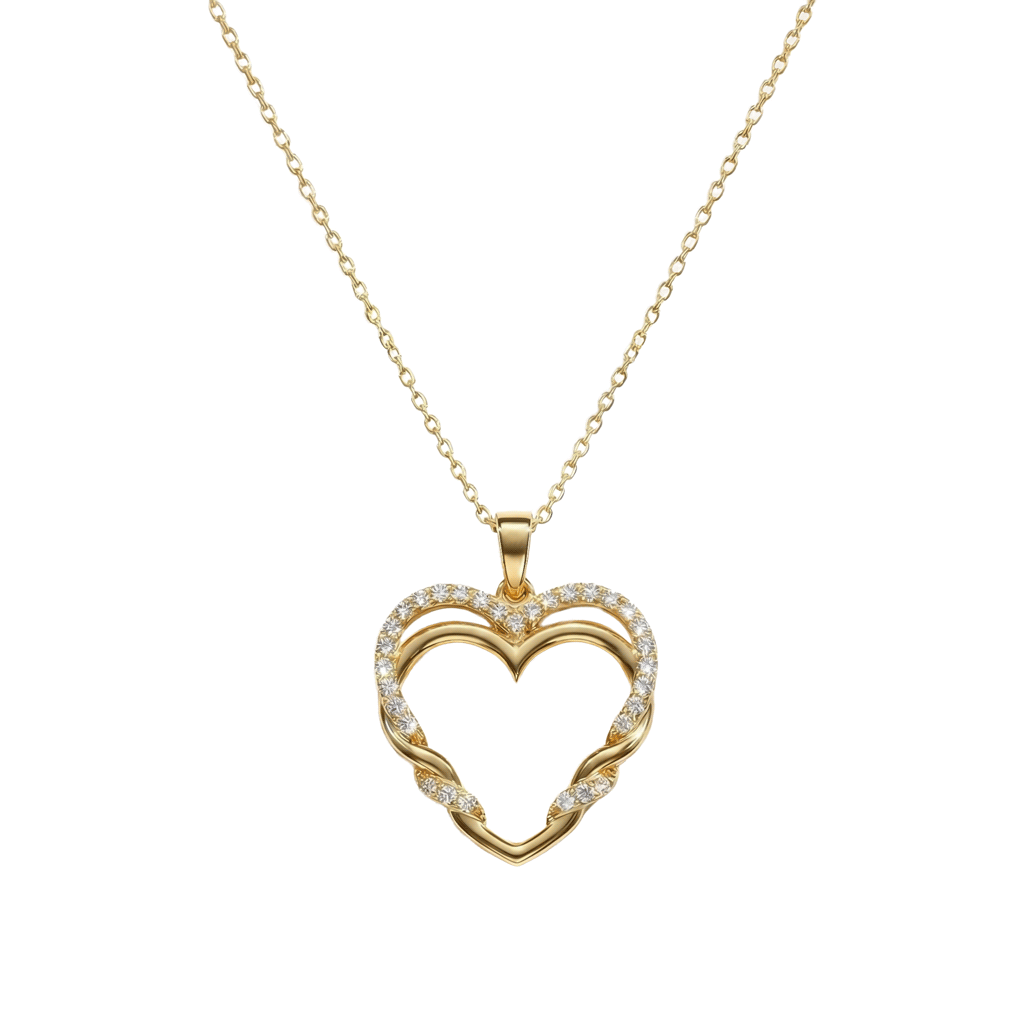 İkili Kalpli Tasarım 14 Ayar Altın Kolye
