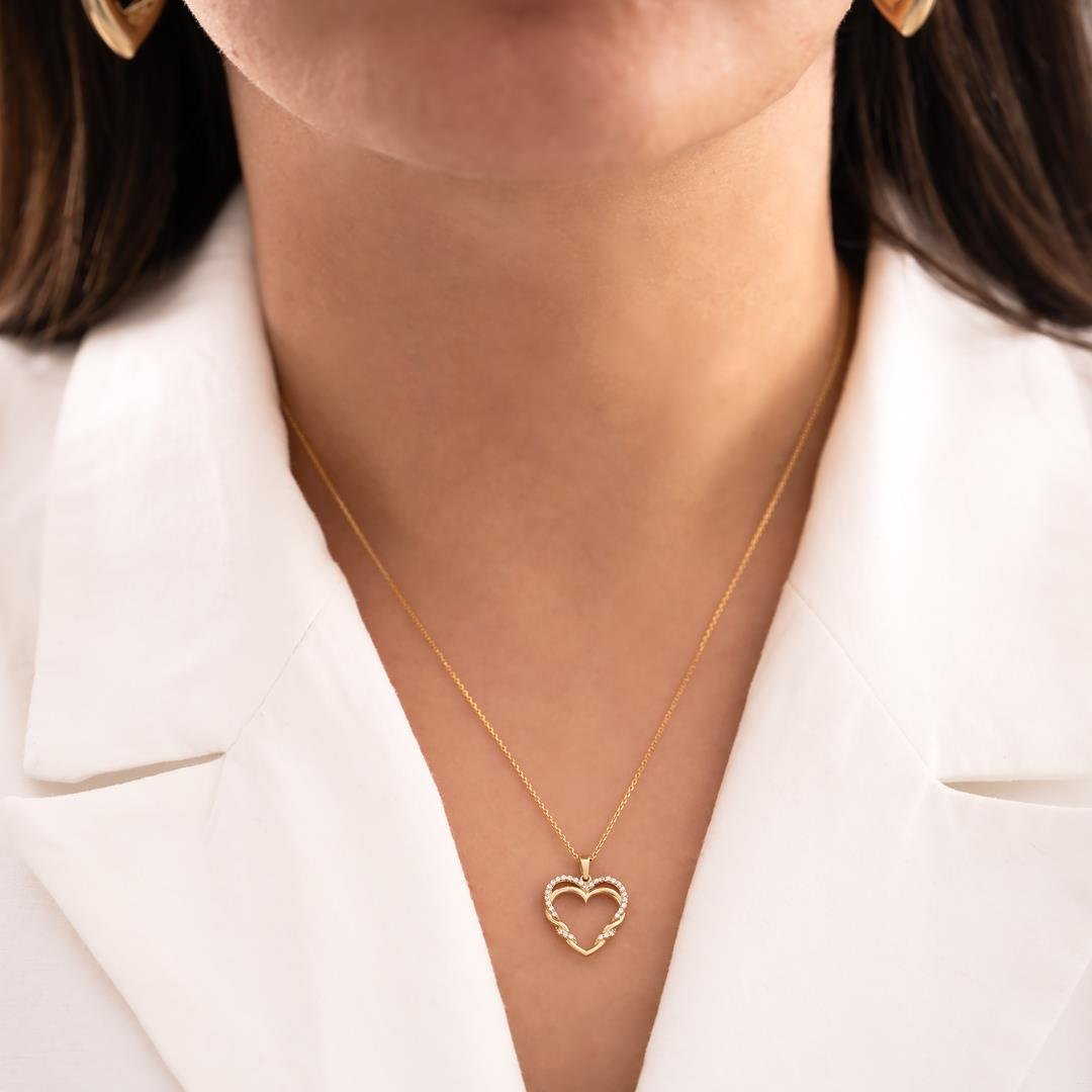 İkili Kalpli Tasarım 14 Ayar Altın Kolye