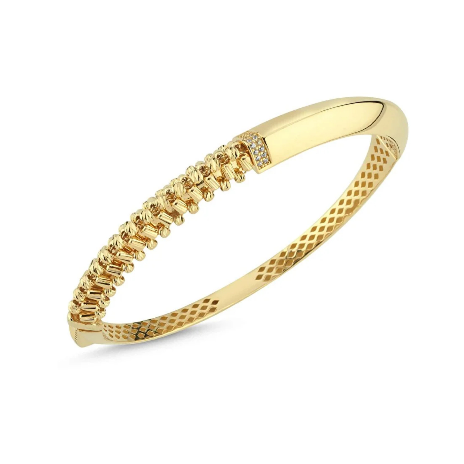 İkili Tasarım Taşlı 14 Ayar Altın Kelepçe