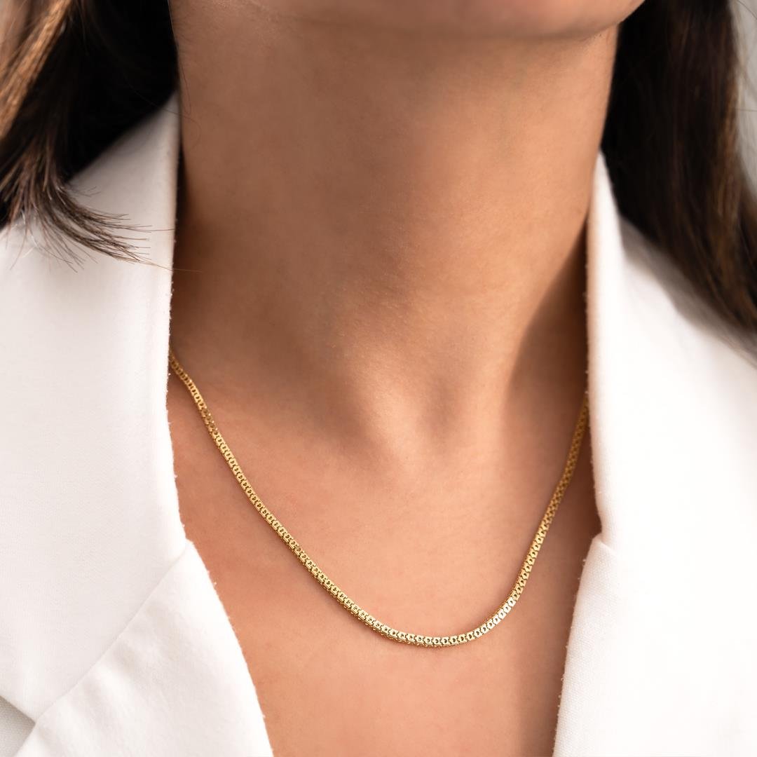 Kalp Detaylı Küp Tasarım 14 Ayar Zincir