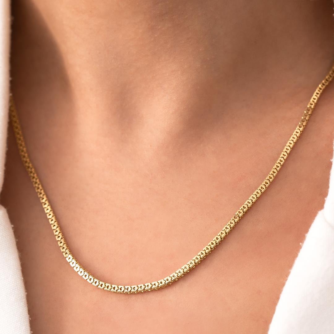 Kalp Detaylı Küp Tasarım 14 Ayar Zincir