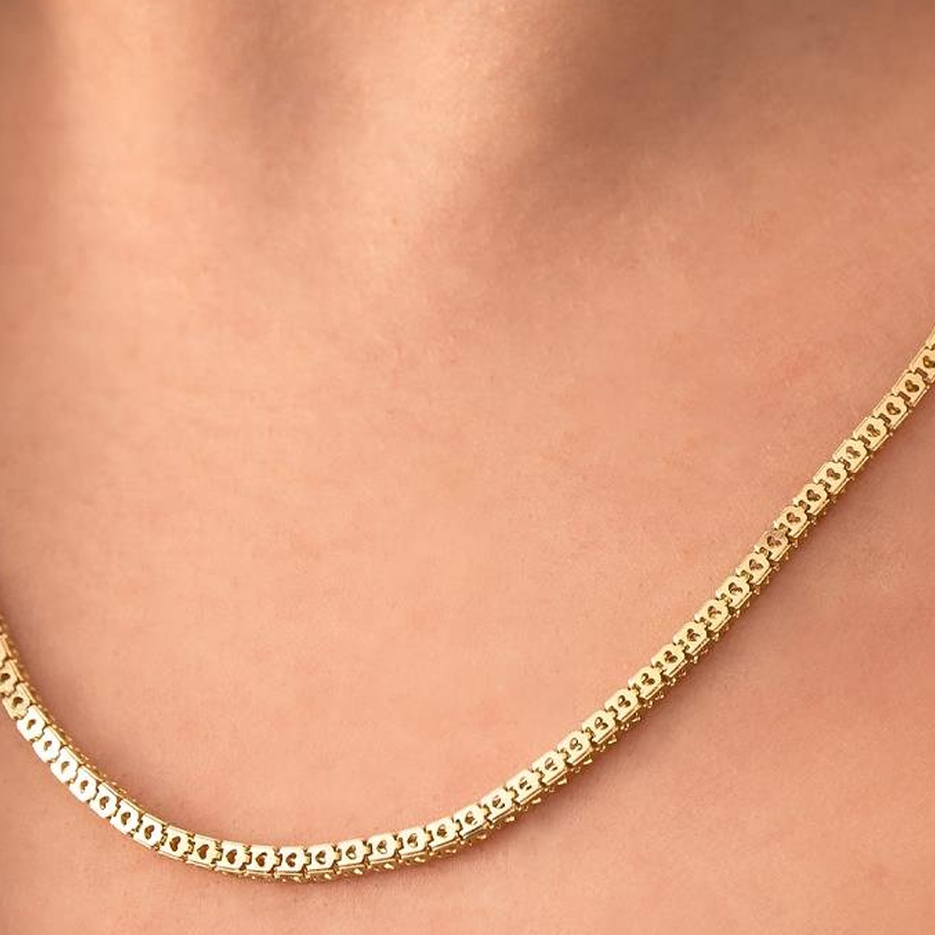 Kalp Detaylı Küp Tasarım 14 Ayar Zincir